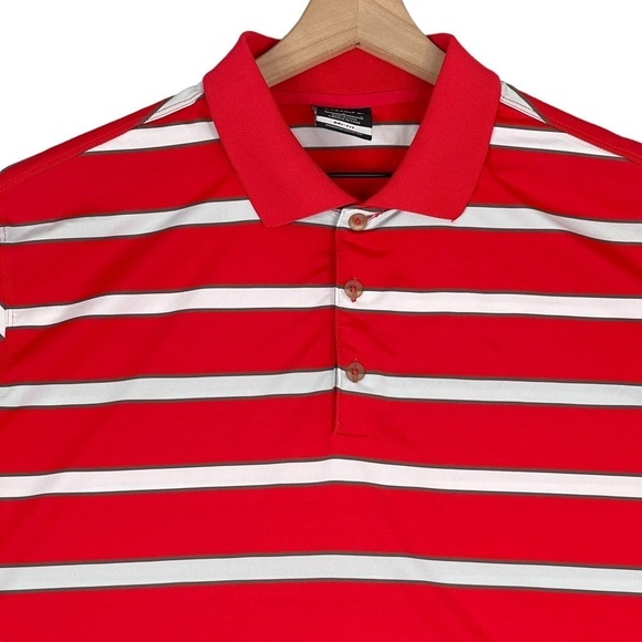 Nike Golf Polo Mens Large Stripe Print Performance Stretch Shirt Red - Picture 1 of 15